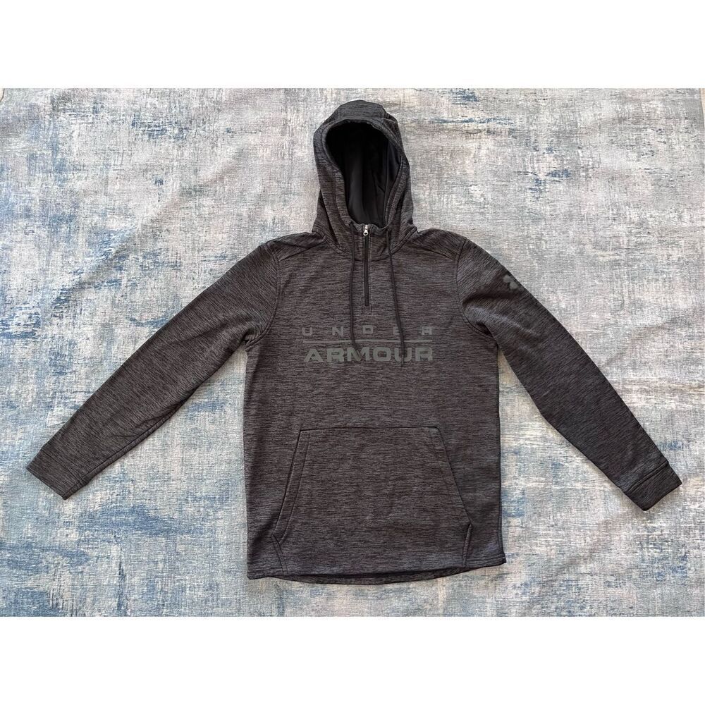 Under Armour Heathered Charcoal Gray Black Hooded 1/4 Zip Pullover Small